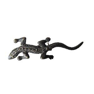 Marcasite Sterling Silver Lizard Gecko Brooch Pin, 2.25" Art Deco Style